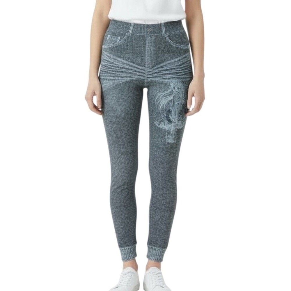 Women's Jean-Like Stretch Leggings Jeggings Soft Lightweight One Size XS-L Gray